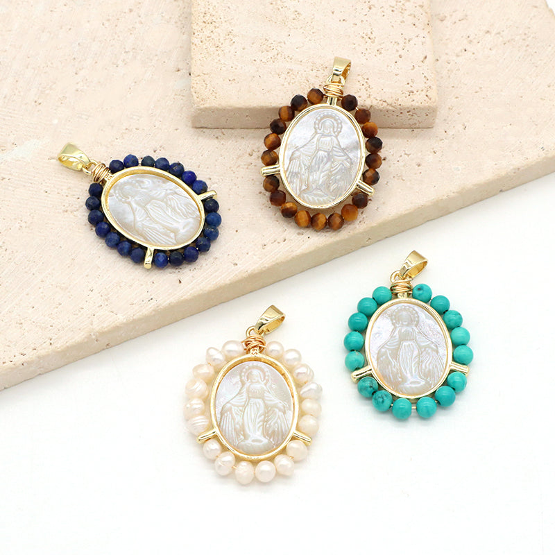 Wholesale Various China Factory Healing Stone Gold Plated Charm Jewelry Shell Natural Stone Beads Charm Pendant For Necklace