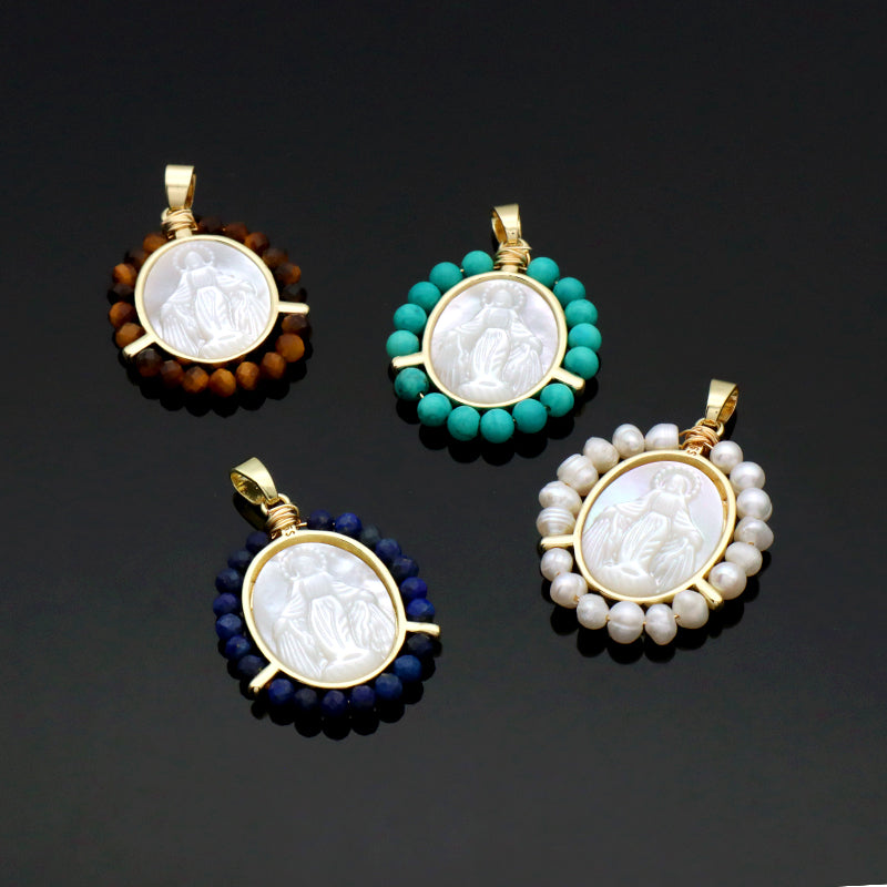 Wholesale Various China Factory Healing Stone Gold Plated Charm Jewelry Shell Natural Stone Beads Charm Pendant For Necklace