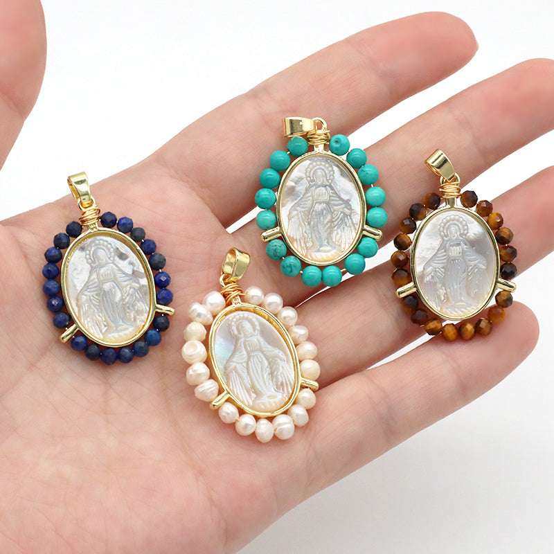 Wholesale Various China Factory Healing Stone Gold Plated Charm Jewelry Shell Natural Stone Beads Charm Pendant For Necklace