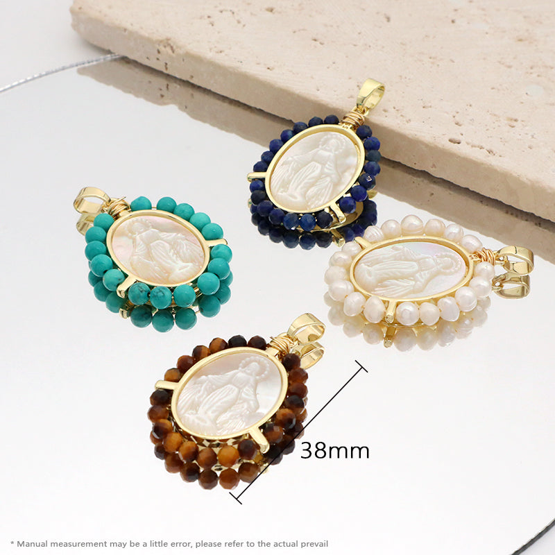 Wholesale Various China Factory Healing Stone Gold Plated Charm Jewelry Shell Natural Stone Beads Charm Pendant For Necklace