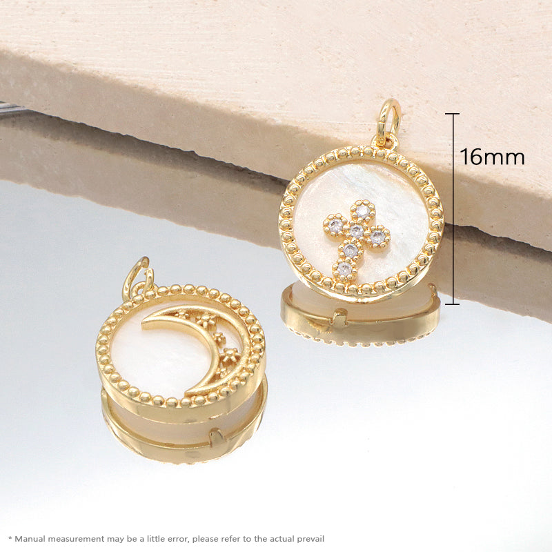 Wholesale Custom New Fashionable China Factory Charm Necklace Pendant CZ Gold Plated Round Shell Moon Pendant For Jewelry