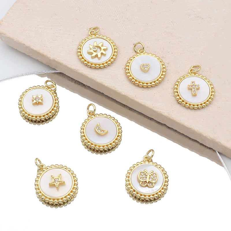 Factory Wholesale Custom Fashionable Charm Necklace Pendant Gold Plated Round Star Heart Butterfly Shell Pendant For Jewelry