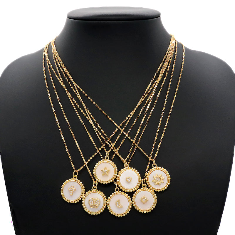Factory Wholesale Custom Fashionable Charm Necklace Pendant Gold Plated Round Star Heart Butterfly Shell Pendant For Jewelry