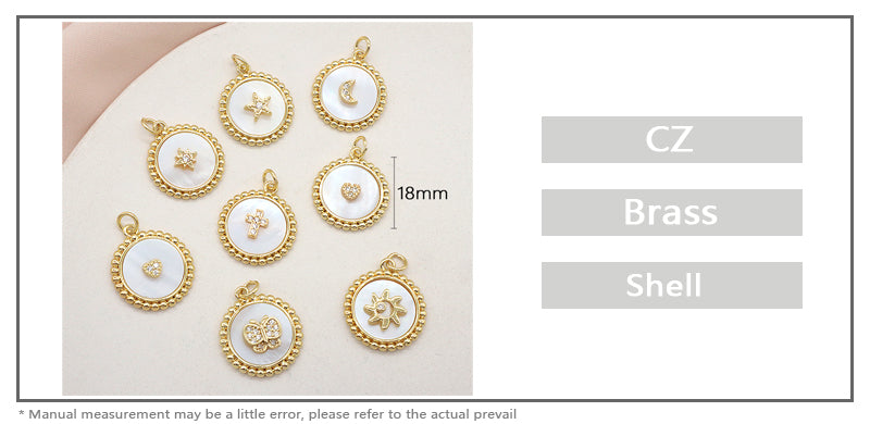 Factory Wholesale Custom Fashionable Charm Necklace Pendant Gold Plated Round Star Heart Butterfly Shell Pendant For Jewelry