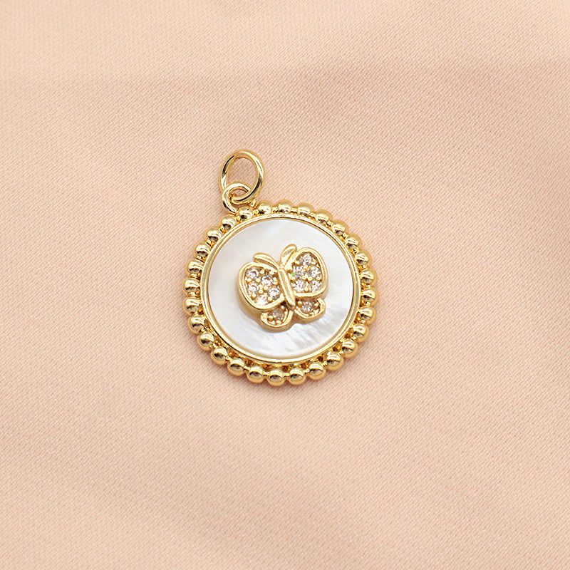 Factory Wholesale Custom Fashionable Charm Necklace Pendant Gold Plated Round Star Heart Butterfly Shell Pendant For Jewelry