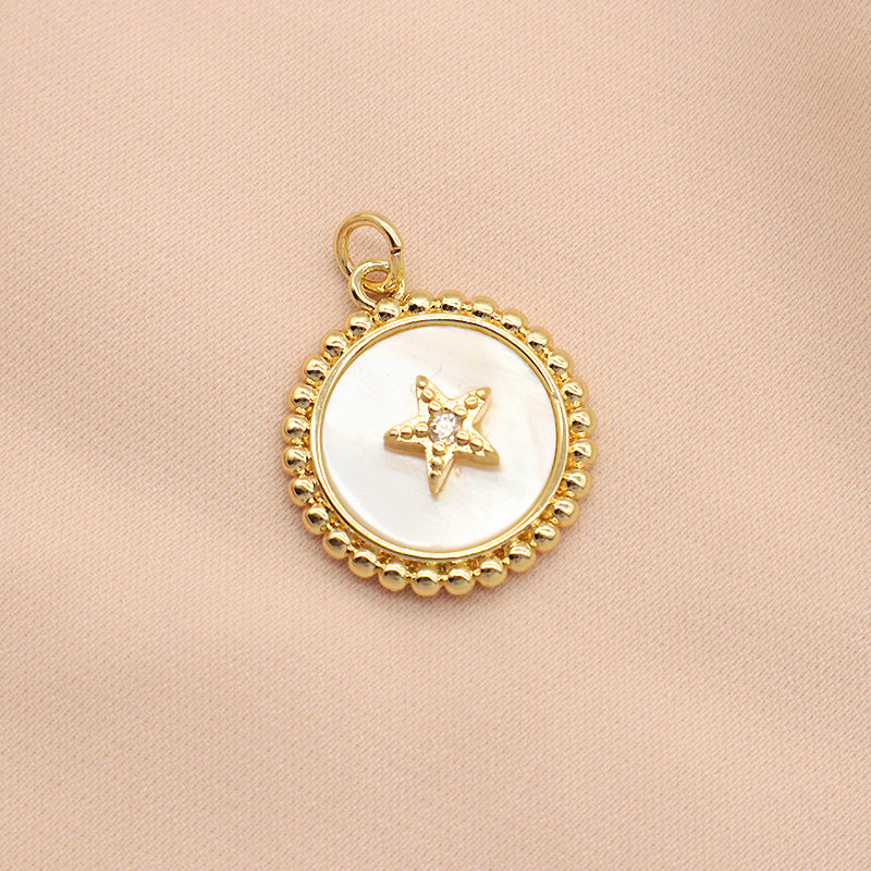 Factory Wholesale Custom Fashionable Charm Necklace Pendant Gold Plated Round Star Heart Butterfly Shell Pendant For Jewelry