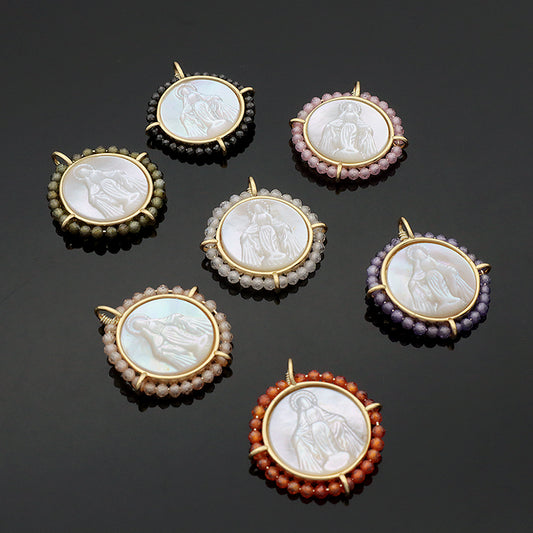 Newest Custom Jewelry Wholesale Various Color Shell Charm Pendant Gold Plated Natural Stone Shell Necklace Pendant