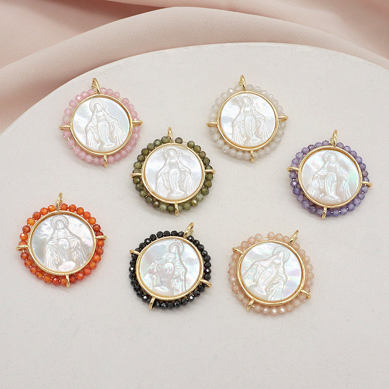 Newest Custom Jewelry Wholesale Various Color Shell Charm Pendant Gold Plated Natural Stone Shell Necklace Pendant