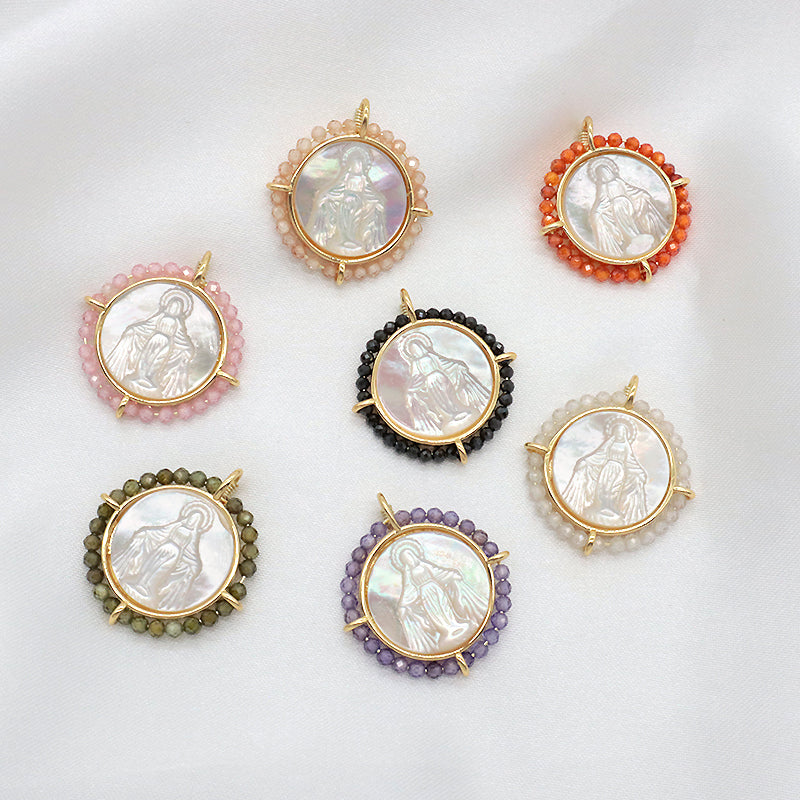 Newest Custom Jewelry Wholesale Various Color Shell Charm Pendant Gold Plated Natural Stone Shell Necklace Pendant