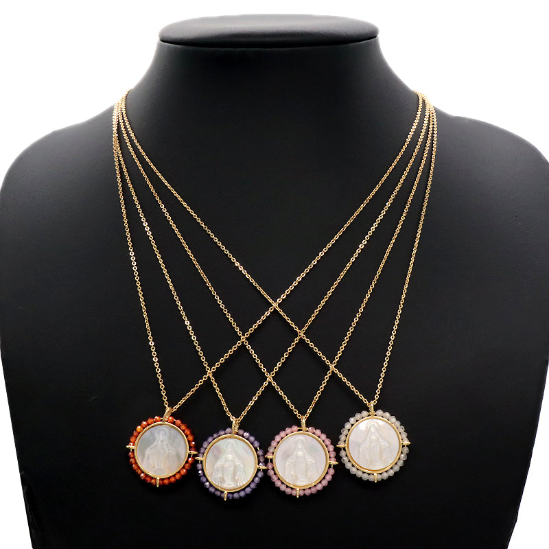 Newest Custom Jewelry Wholesale Various Color Shell Charm Pendant Gold Plated Natural Stone Shell Necklace Pendant