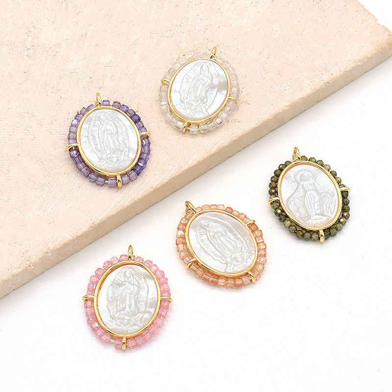 Newest Wholesale Custom Jewelry Various Color Shell Charm Pendant Gold Plated Natural Stone Shell Necklace Pendant