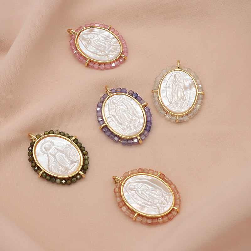 Newest Wholesale Custom Jewelry Various Color Shell Charm Pendant Gold Plated Natural Stone Shell Necklace Pendant
