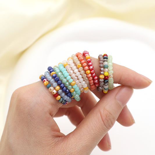 Various Color Wholesale Custom OEM Fashion Manufacture Factory Jewelry 3mm Handmade Stretch Glass Cyrstal Beaded Ring For Women