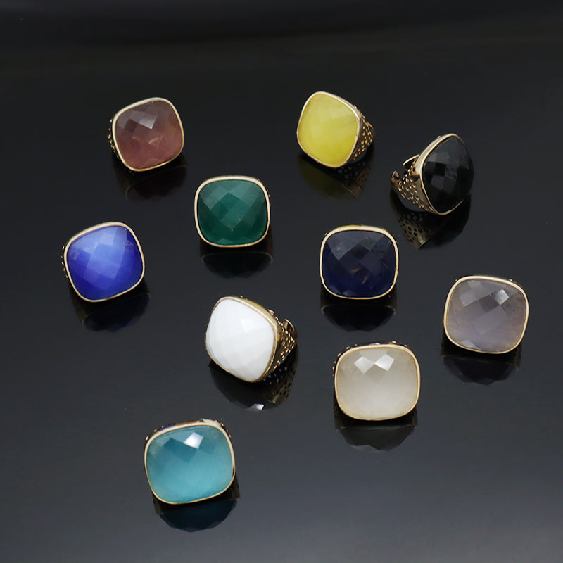 Newest Custom Wholesale Fashion Colorful Adjustable Opening Finger Ring Gold Plated Gemstone Natural Stone Ring For Women Gift