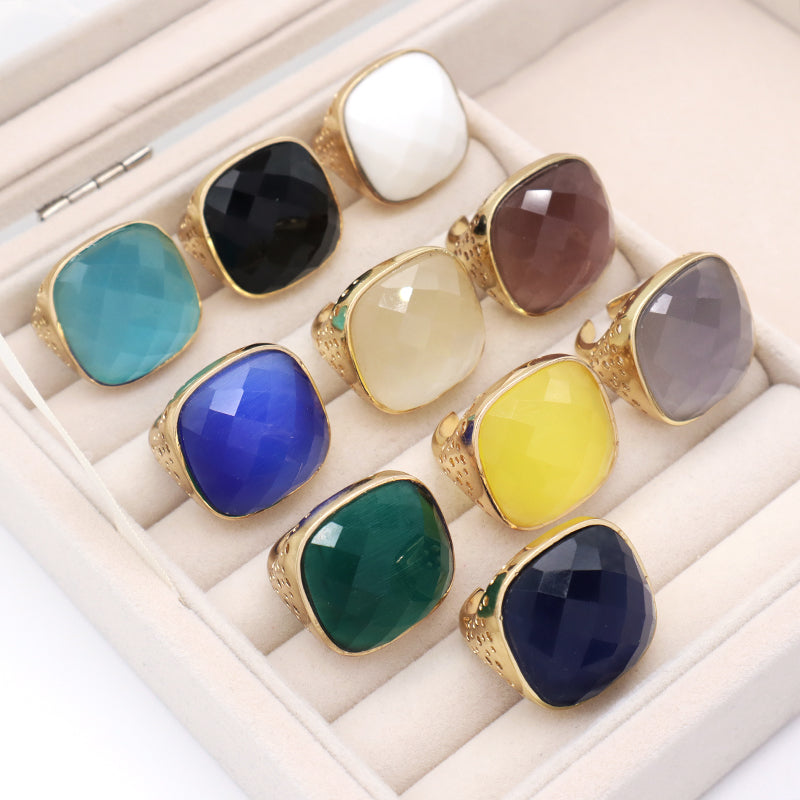Newest Custom Wholesale Fashion Colorful Adjustable Opening Finger Ring Gold Plated Gemstone Natural Stone Ring For Women Gift
