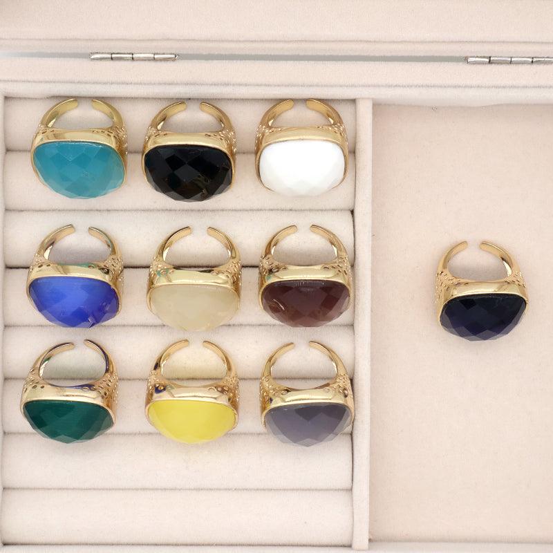Newest Custom Wholesale Fashion Colorful Adjustable Opening Finger Ring Gold Plated Gemstone Natural Stone Ring For Women Gift