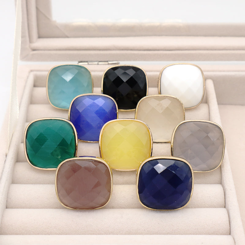 Newest Custom Wholesale Fashion Colorful Adjustable Opening Finger Ring Gold Plated Gemstone Natural Stone Ring For Women Gift