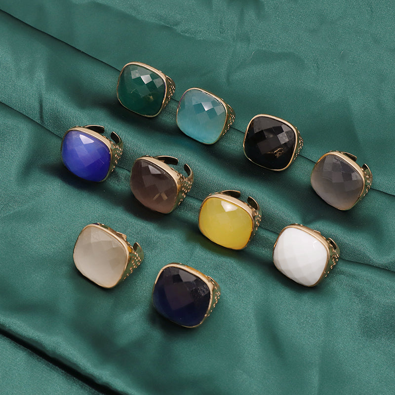 Newest Custom Wholesale Fashion Colorful Adjustable Opening Finger Ring Gold Plated Gemstone Natural Stone Ring For Women Gift