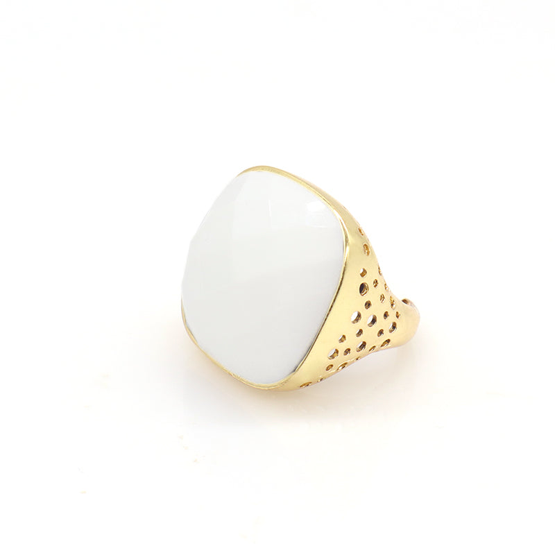 Newest Custom Wholesale Fashion Colorful Adjustable Opening Finger Ring Gold Plated Gemstone Natural Stone Ring For Women Gift