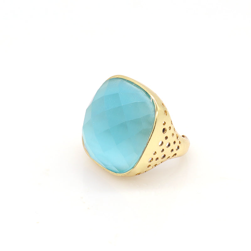 Newest Custom Wholesale Fashion Colorful Adjustable Opening Finger Ring Gold Plated Gemstone Natural Stone Ring For Women Gift