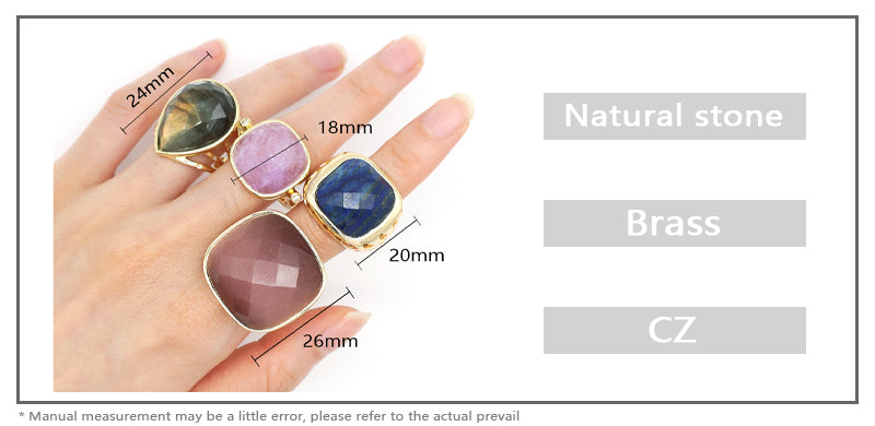 Newest Custom Wholesale Fashion Colorful Adjustable Opening Finger Ring Gold Plated Gemstone Natural Stone Ring For Women Gift