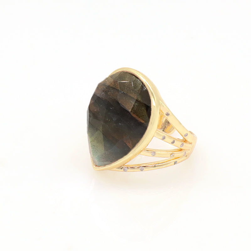 Adjustable Opening Gemstone Finger Ring Customized Wholesale Fashion Gift Gold Plated Water Drop Natural Stone Ring For Women
