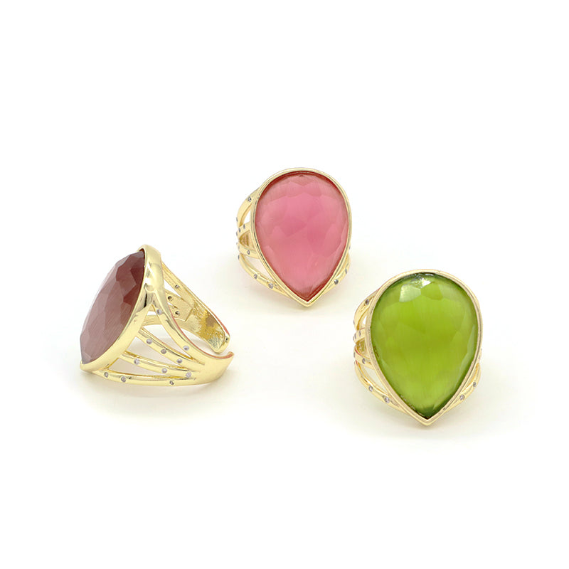 Wholesale Custom Fashion Colorful Finger Ring Jewelry Gift Women Adjustable Gold Plated Opening Gemstone Natural Real Stone Ring