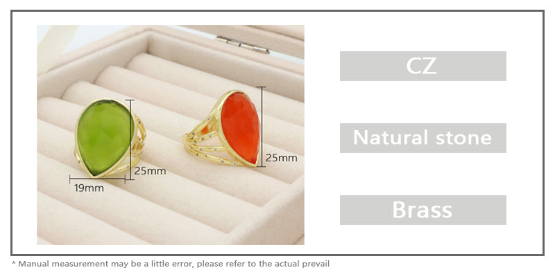 Wholesale Custom Fashion Colorful Finger Ring Jewelry Gift Women Adjustable Gold Plated Opening Gemstone Natural Real Stone Ring