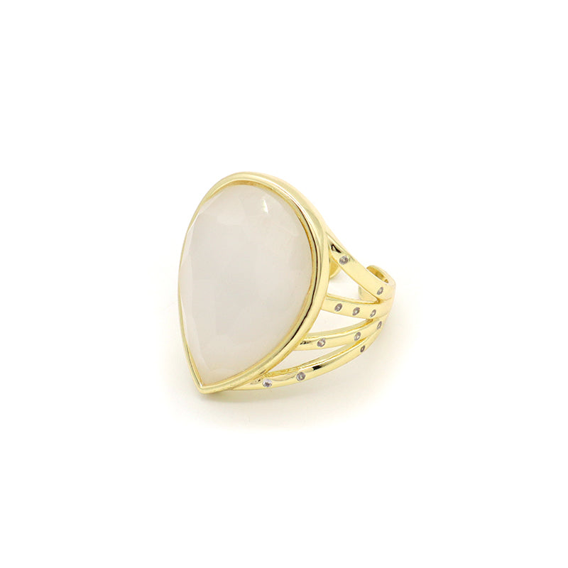 Wholesale Custom Fashion Colorful Finger Ring Jewelry Gift Women Adjustable Gold Plated Opening Gemstone Natural Real Stone Ring