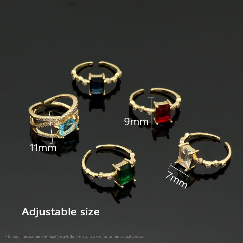 Adjustable Opening Finger Ring Wholesale Customized Jewelry Gold Plated Red Blue Green Glass Crystal Ring For Women Gift