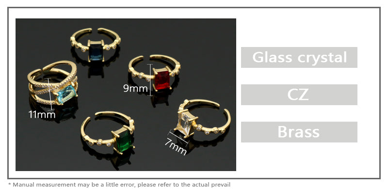 Adjustable Opening Finger Ring Wholesale Customized Jewelry Gold Plated Red Blue Green Glass Crystal Ring For Women Gift