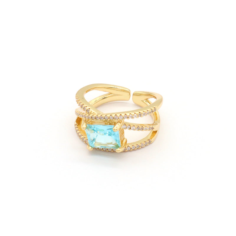 Adjustable Opening Finger Ring Wholesale Customized Jewelry Gold Plated Red Blue Green Glass Crystal Ring For Women Gift