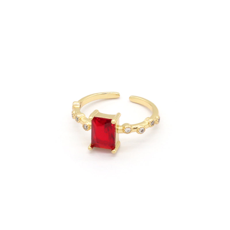 Adjustable Opening Finger Ring Wholesale Customized Jewelry Gold Plated Red Blue Green Glass Crystal Ring For Women Gift