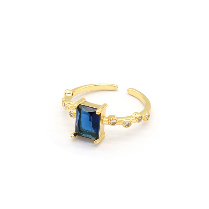 Adjustable Opening Finger Ring Wholesale Customized Jewelry Gold Plated Red Blue Green Glass Crystal Ring For Women Gift