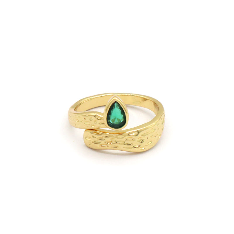 Manufacture Wholesale Factory Custom Adjustable Opening Finger Ring Gift Jewelry Gold Plated Green Glass Crystal Ring For Women