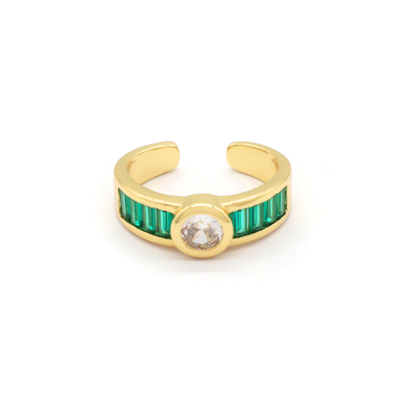 Manufacture Wholesale Factory Custom Adjustable Opening Finger Ring Gift Jewelry Gold Plated Green Glass Crystal Ring For Women