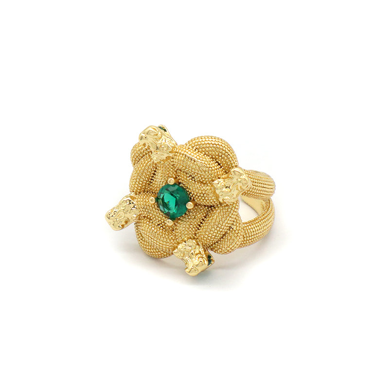Manufacture Wholesale Factory Custom Adjustable Opening Finger Ring Gift Jewelry Gold Plated Green Glass Crystal Ring For Women