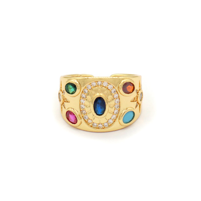 Manufacture Wholesale Factory Custom Adjustable Opening Finger Ring Gift Jewelry Gold Plated Green Glass Crystal Ring For Women