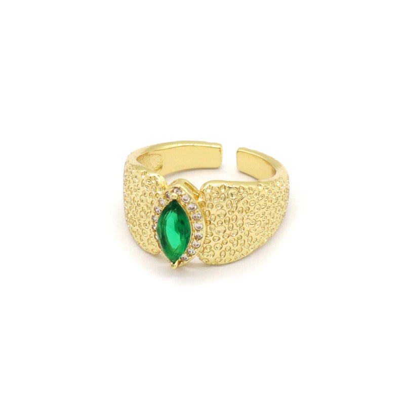 Manufacture Wholesale Factory Custom Adjustable Opening Finger Ring Gift Jewelry Gold Plated Green Glass Crystal Ring For Women