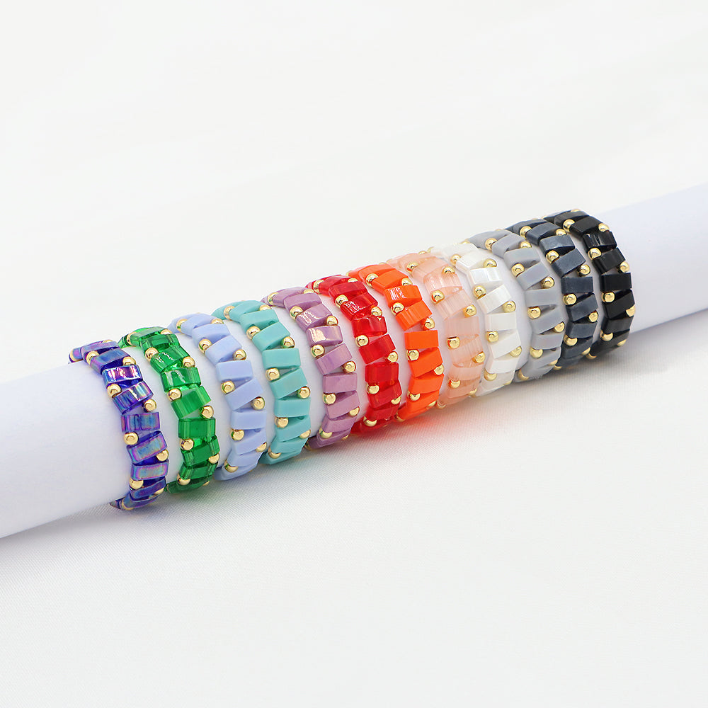 Handmade Customizable Colorful Flat Tila Beads Miyuki Beads Elastic Rings