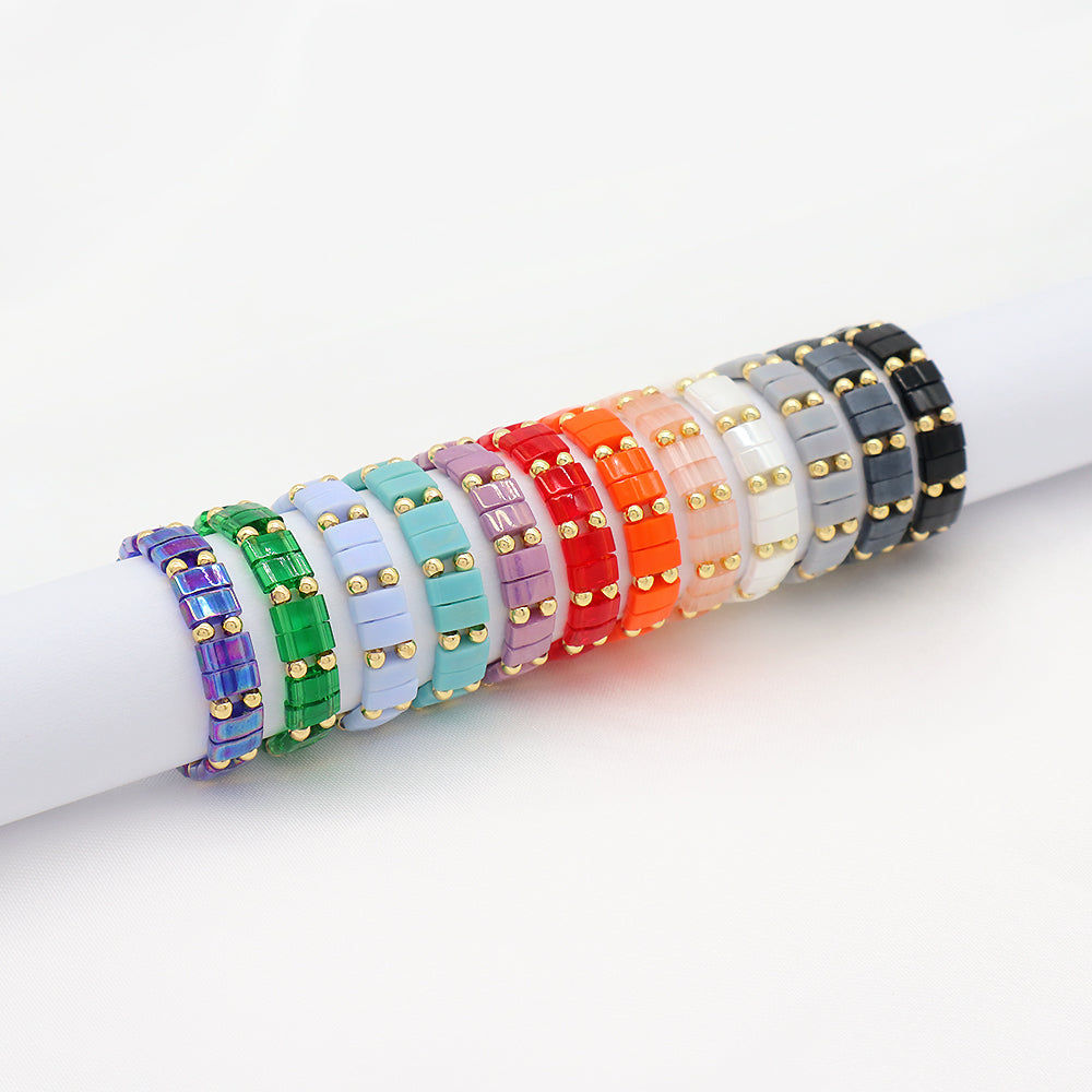 Handmade Customizable Colorful Flat Tila Beads Miyuki Beads Elastic Rings