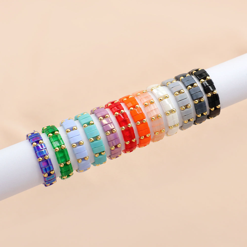 Handmade Customizable Colorful Flat Tila Beads Miyuki Beads Elastic Rings