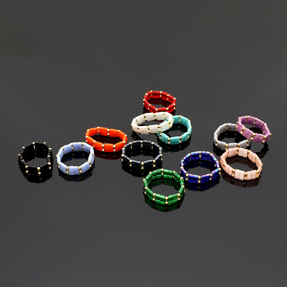 Handmade Customizable Colorful Flat Tila Beads Miyuki Beads Elastic Rings