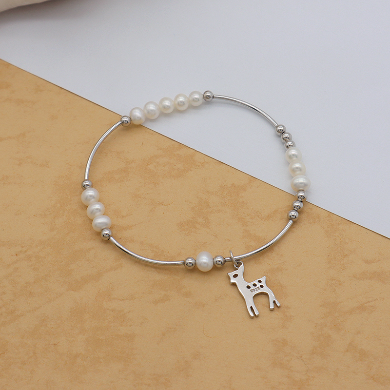 Euro Women jewelry 925 sterling silver beads high quality natural fresh water pearl elastic bracelet set
