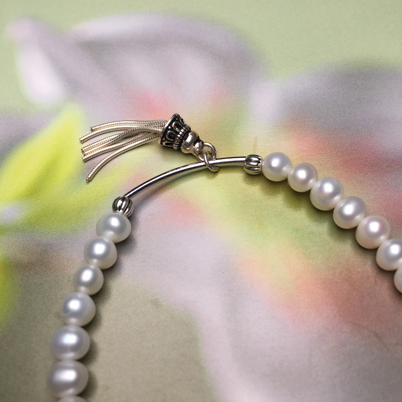 4A high quality fresh water pearl bracelet 925 silver charm bracelet with 4mm pearl bead tassel charm bracelet