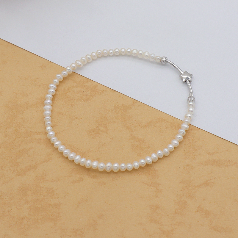 Euro Women jewelry 925 sterling silver beads high quality natural fresh water pearl elastic bracelet set