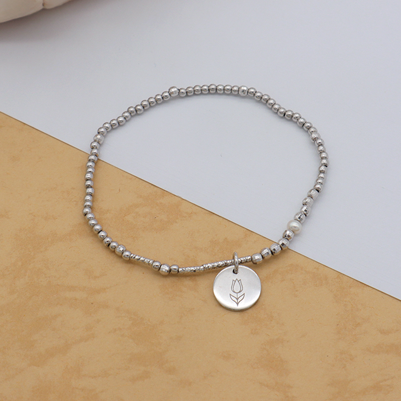 Euro Women jewelry 925 sterling silver beads high quality natural fresh water pearl elastic bracelet set
