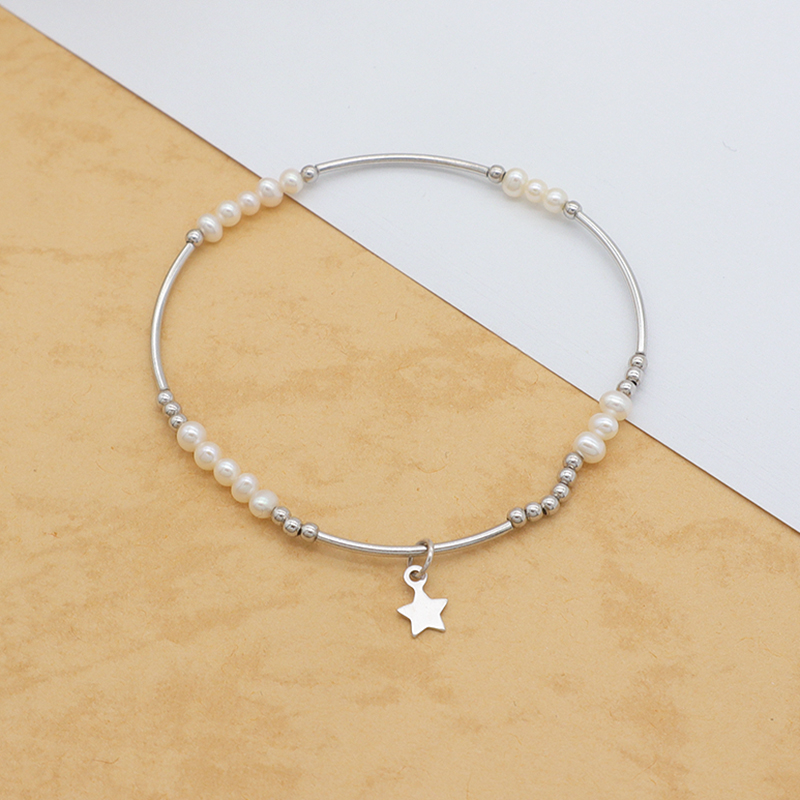 Euro Women jewelry 925 sterling silver beads high quality natural fresh water pearl elastic bracelet set