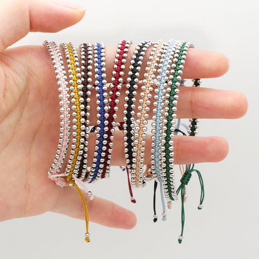 Custom New Wholesale Fashion Design 925 Sterling Silver Beads Cotton Wire Lace Double Layer Woven Handmade Bracelet