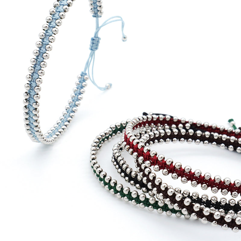 Custom New Wholesale Fashion Design 925 Sterling Silver Beads Cotton Wire Lace Double Layer Woven Handmade Bracelet